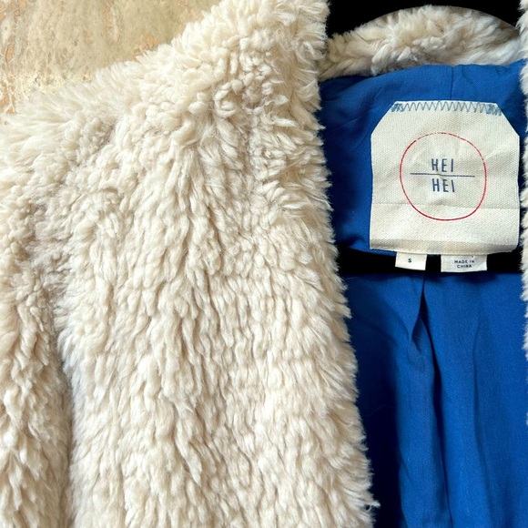 Anthropologie (Hei Hei) Mini Teddy Coat (Small) - White - Picture 3 of 4